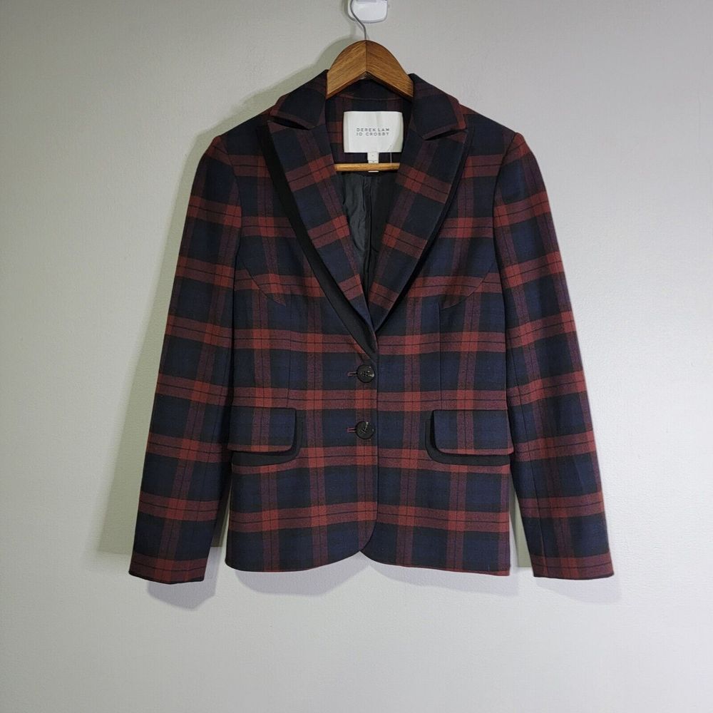 DEREK LAM 10 CROSBY 2 Button Multicolor Plaid Blazer Jacket‎ Womens Sz 0 Preppy